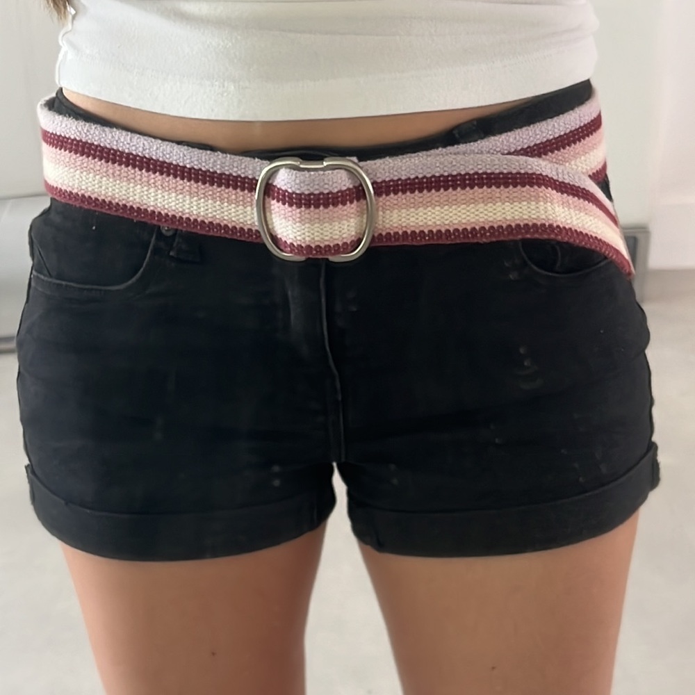 American Eagle women purple pink white stripe Belt with silver color hardware